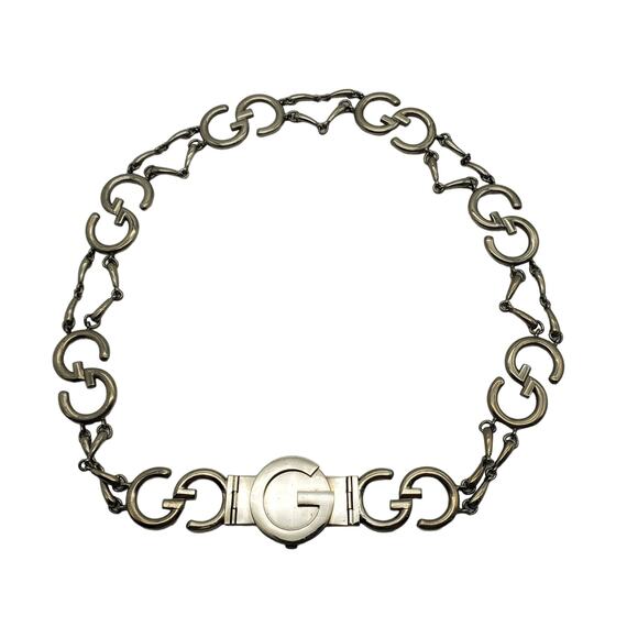 Gucci 1970s Silver Plated Logo Belt GG Designer Chain Metal Link Signature Italy - Picture 3 of 16